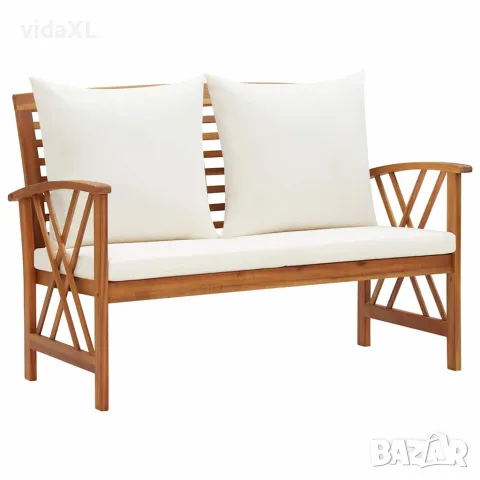 vidaXL Градинска пейка с възглавници, 119 см, акация масив
