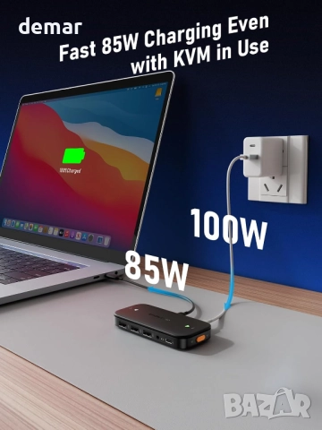 Lemorele KVM превключвател 2 компютъра 1 монитор [USB C вход] HDMI, снимка 4 - Кабели и адаптери - 51889999