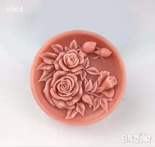 Кръг цветя рози божур силиконов молд форма фондан шоколад сапун гипс свещ, снимка 5 - Форми - 48747585