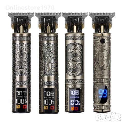 Електрически тример за бръснене Т9 KLG Skeleton, дисплей, 3 приставки, златист, снимка 2 - Тримери - 42155027