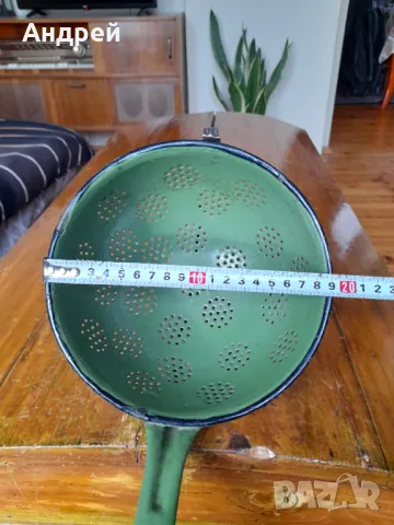 Стар емайлиран гевгир,цедка #2, снимка 5 - Други ценни предмети - 48642898