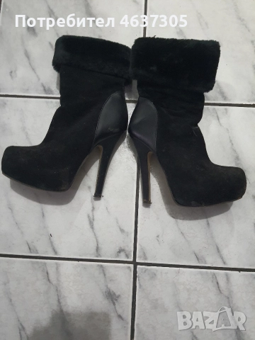 къси зимни ботушки с пух от набук и кожа