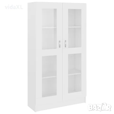 vidaXL Шкаф витрина, бял, 82,5x30,5x150 см, инженерно дърво