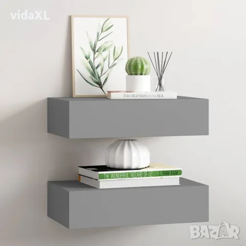 vidaXL Стенни рафтове с чекмеджета, 2 бр, сиви, 40x23,5x10 см, МДФ, снимка 2 - Етажерки - 56146939