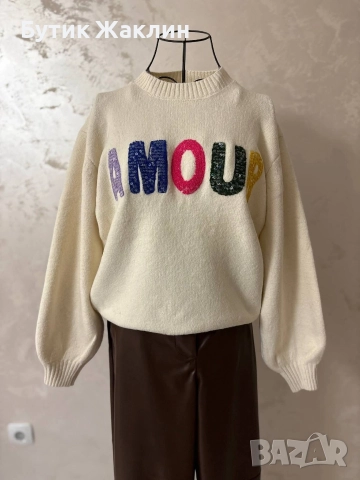 Дамски пуловер с надпис , снимка 3 - Блузи с дълъг ръкав и пуловери - 52746004