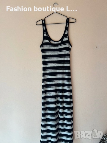 H&M Дълга рипсена рокля на черно/бежово райе с малка цепка отзад XS по етикет,но по-скоро е S / M 🖤, снимка 5 - Рокли - 52051549