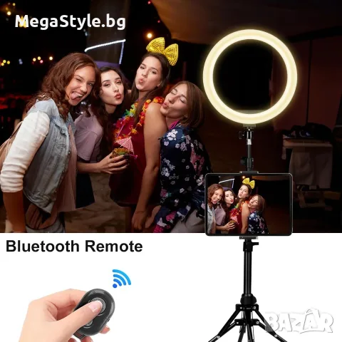 12" RGB LED Ринг лампа с двоен статив (четворно разклонен и мини настолен) и дистанционно, снимка 5 - Селфи стикове, аксесоари - 55959250
