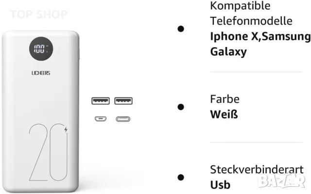 Външна батерия Licheers power bank преносима захранваща 2 порта type-C, снимка 3 - Външни батерии - 49335571