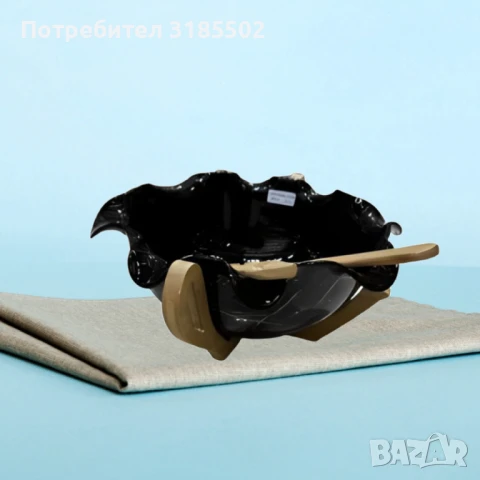 Луксозна дизайнерска купа с дървена стойка и лъжица, снимка 3 - Прибори за хранене, готвене и сервиране - 51421866