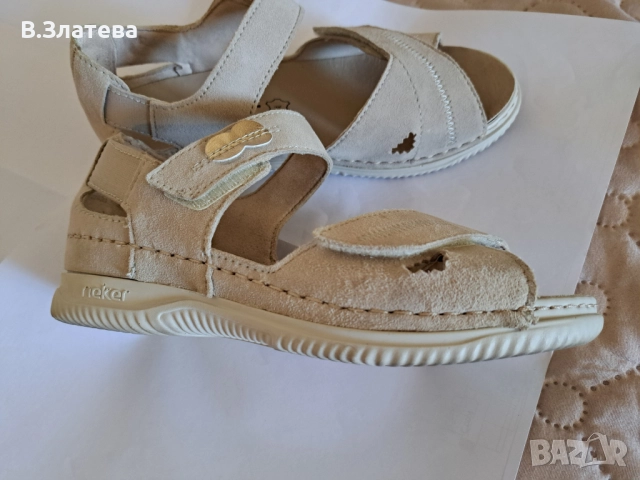 Сандали бежеви RIEKER №37,естествен велур, снимка 1