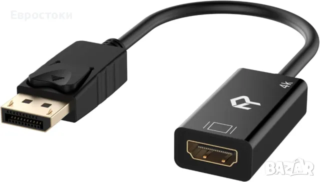 Rankie DisplayPort към HDMI адаптер, HDTV конвертор с 4K резолюция, черен