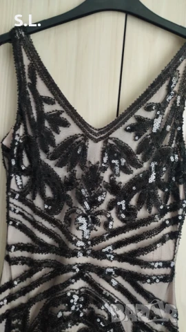 Официална черна къса рокля с пайети, снимка 2 - Рокли - 50606582