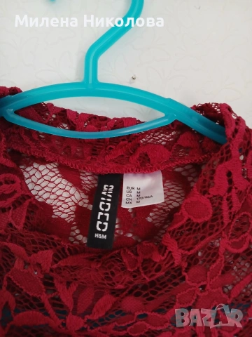 Дантелена блуза бордо, снимка 5 - Тениски - 53937287