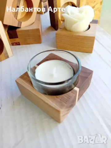 Дървени свещници - ръчна изработка, снимка 3 - Декорация за дома - 48910431