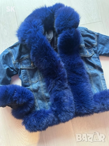 Дънково яке с естествен пух и сваляща се подплата, снимка 4 - Якета - 52453416