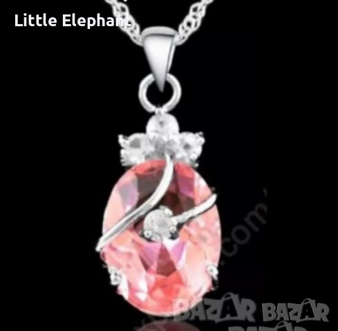 Ср колие с ланче"Капка,pink-австрийски крист/Сребърни висящи обеци"Капка,pink с авст.кристали, снимка 2 - Колиета, медальони, синджири - 38155095