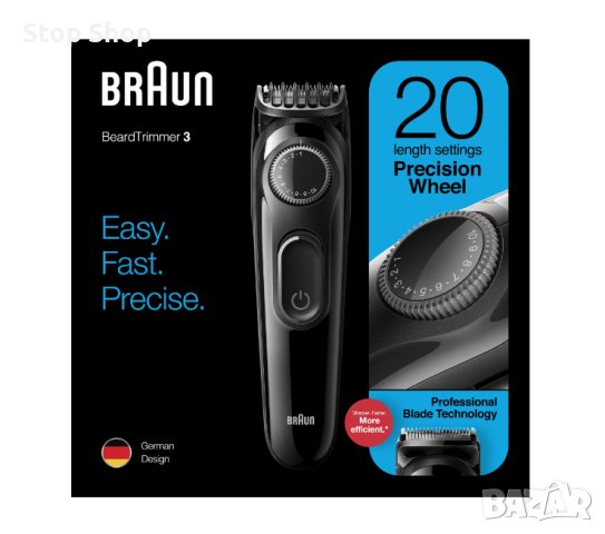 Тример Braun Beard Trimmer BT3222 Wet&Dry, Прецизен въртящ се бутон, 1 гребен, Черен