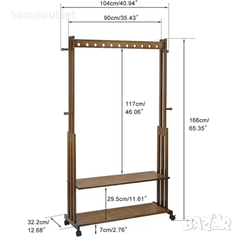 ПРОМОЦИЯ Бамбуков стелаж за дрехи на колелца UNHO JJ-ZY791, снимка 6 - Стелажи и щандове - 48995137