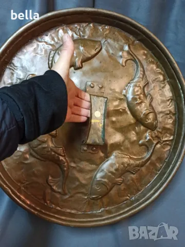 ОГРОМЕН СТАР МЕДЕН ПОДНОС,ДР С РИБИ РЪЧ.ИЗРАБОТКА, снимка 8 - Антикварни и старинни предмети - 48041381
