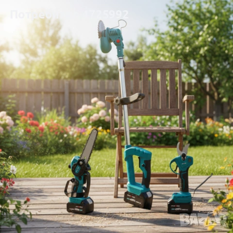 Акумулаторен комплект 3в1 – тример, ножица и резачка с 3 батерии 36V/8Ah, снимка 8 - Градински цветя и растения - 53341571