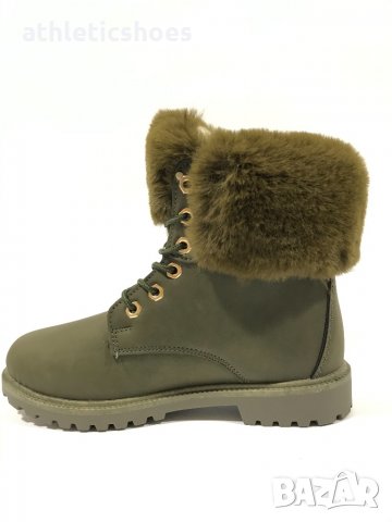 Дамски боти с пух в зелено/промоция, снимка 2 - Дамски боти - 30904543