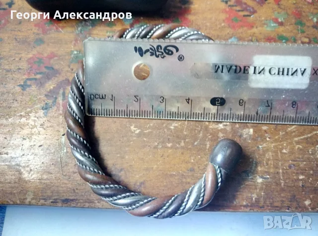 Красива Стара Трицветна ЕТНО БОХО - АРТ ГРИВНА Тип ТОРКВА от МЕД БРОНЗ и АЛПАКА, снимка 5 - Антикварни и старинни предмети - 55995045