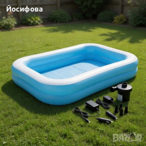 Надуваем семеен басейн 200x150 см + ЕЛЕКТРИЧЕСКА ПОМПА 🎁, снимка 2 - Басейни и аксесоари - 54257003