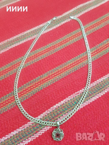 Сребрно колие ланец с медальон с камък звезда, снимка 3 - Колиета, медальони, синджири - 53261535