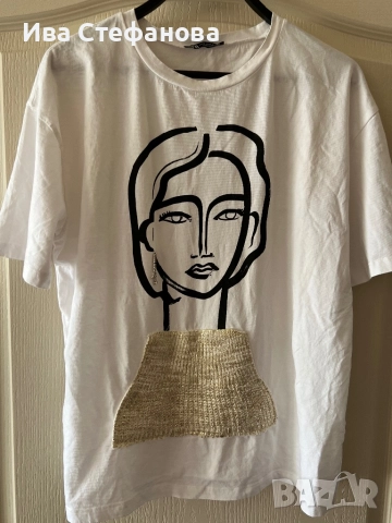  Нова бяла тениска T-shart zara Мароко Morocco Zara Зара памук памучна 