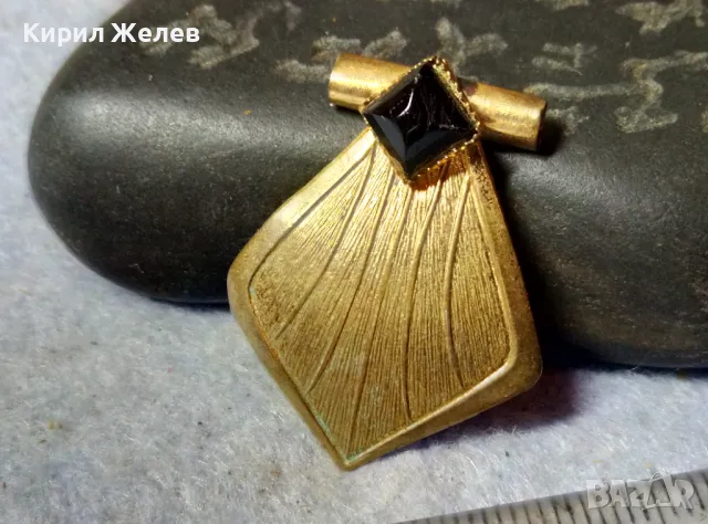 СТАР РОМБОИДЕН АР ДЕКО ПОЗЛАТЕН МЕДЕН ПЕНДАНТ с ЮВЕЛИРНО ФАСЕТИРАН ОБСИДИАН 48803, снимка 6 - Антикварни и старинни предмети - 48818737