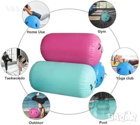 Надуваема ролка за гимнастика 60/75/90 см с електрическа въздушна помпа за тренировки/йога/салто , снимка 5 - Фитнес уреди - 49226937