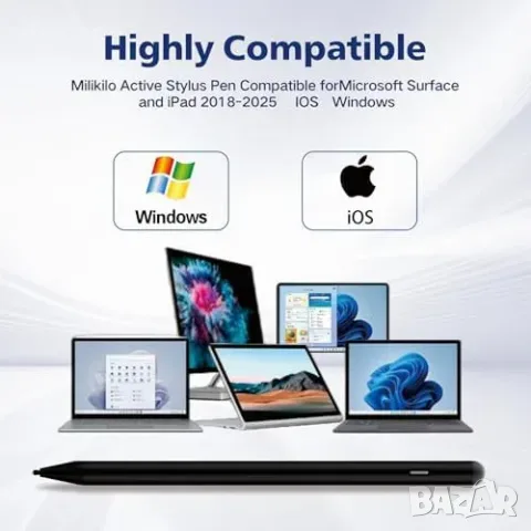 Активен стилус за Microsoft Surface и iPad 2018–2025 с наклон и palm rejection, снимка 3 - Друга електроника - 55829673