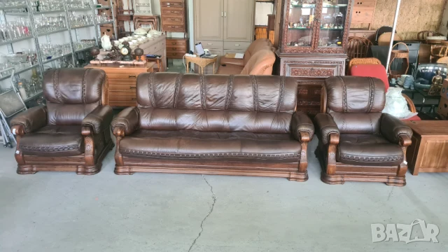 кожена холова гарнитура 3+1+1, снимка 2 - Дивани и мека мебел - 50700188