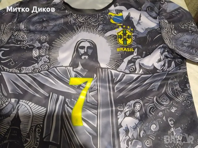 Фенска тениска на Бразилия нова #7 Винисиус Вини Джуниър Реал Мадрид Исус размер С, снимка 2 - Футбол - 56169021