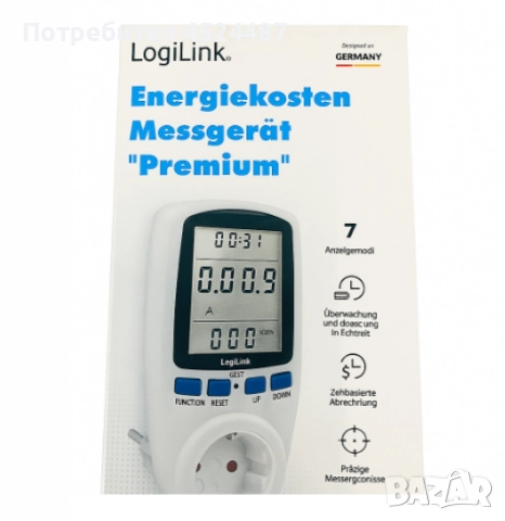 Енергометър LogiLink „Premium“ – измервател на разхода на електроенергия, снимка 2 - Други стоки за дома - 52620969