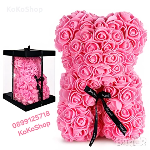 Мече от рози в луксозна кутия – бяло, романтичен подарък за Св. Валентин, снимка 2 - Декорация за дома - 53356385