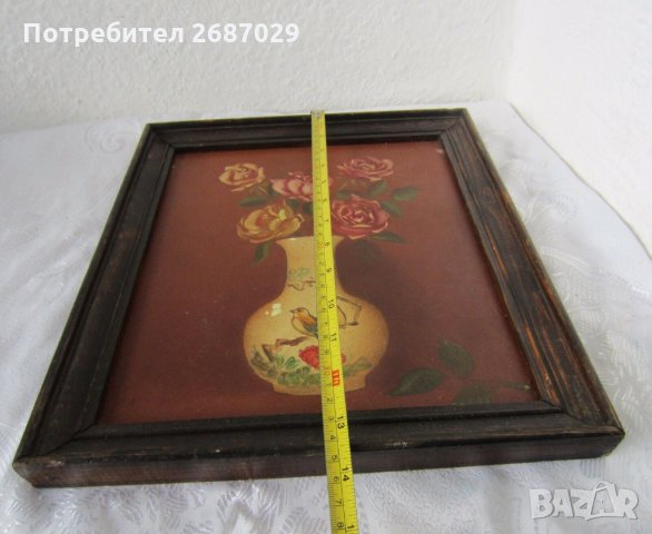 Страхотна стара картина Рози с дървена рамка, снимка 2 - Картини - 29481022