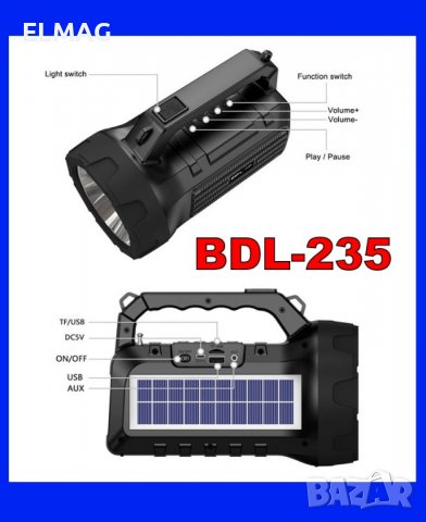 Мощен соларен LED прожектор с вградено FM радио, Bluetooth, USB вход, снимка 3 - Къмпинг осветление - 38662488