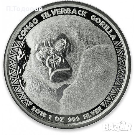 1 oz Сребро НОВО Горила Република Конго 2018, снимка 1