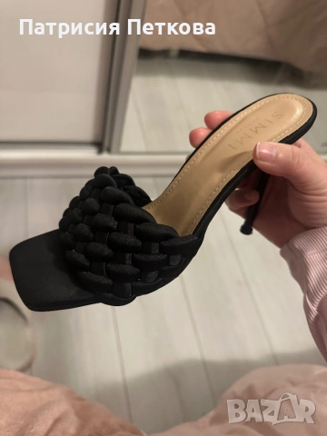 Сатенени елегантни черни сандали / чехли на ток Simmi London, размер 39, черен цвят, цена 20 евро, снимка 8 - Чехли - 54017238