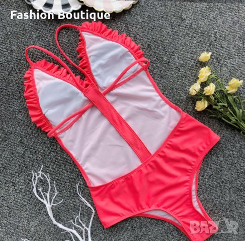 Цял бански неон корал оранжев розов червен, снимка 3 - Бански костюми - 32047394