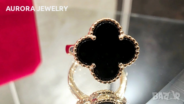 Van Cleef & Arpels VCA Rose Gold Black Onyx Vintage Alhambra Дамски Пръстен, снимка 4 - Пръстени - 54133554