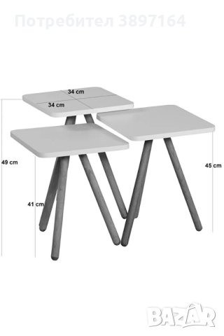 Комплект 3 броя маси за кафе / помощни маси, снимка 4 - Маси - 44396435