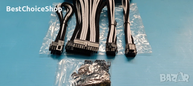 PSU удължителен кабел, плетен персонализиран мод PC захранващ кабел, 24-pin/8-pin до 6+2-pin, снимка 4 - Кабели и адаптери - 54359626