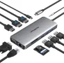 USB C докинг станция с двоен монитор, 12 в 1 за лаптоп с 2 HDMI, VGA, 2 USB 3.0, 2 USB 2.0, 100 W PD, снимка 1