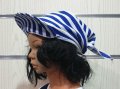 Нова детска кърпа за глава на синьо/бяло райе с козирка, до 8 години, снимка 3