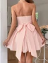 Дамска елегантна розова къса рокля без презрамки, с голяма панделка на гърба, снимка 2