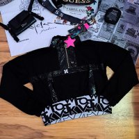 Дамска спортно елегантна черна блуза с ластик с надписи , снимка 1 - Блузи с дълъг ръкав и пуловери - 38345046