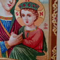 Голям гоблен Богородица с Младенеца ДМЦ конци - 45см х 60см, снимка 3 - Гоблени - 44729967