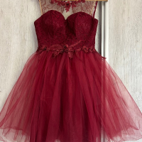 Къса рокля-бордо, снимка 2 - Рокли - 44922437